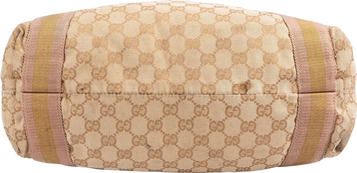 Gucci Monogram GG Canvas Metallic Web Large Tote Handbag