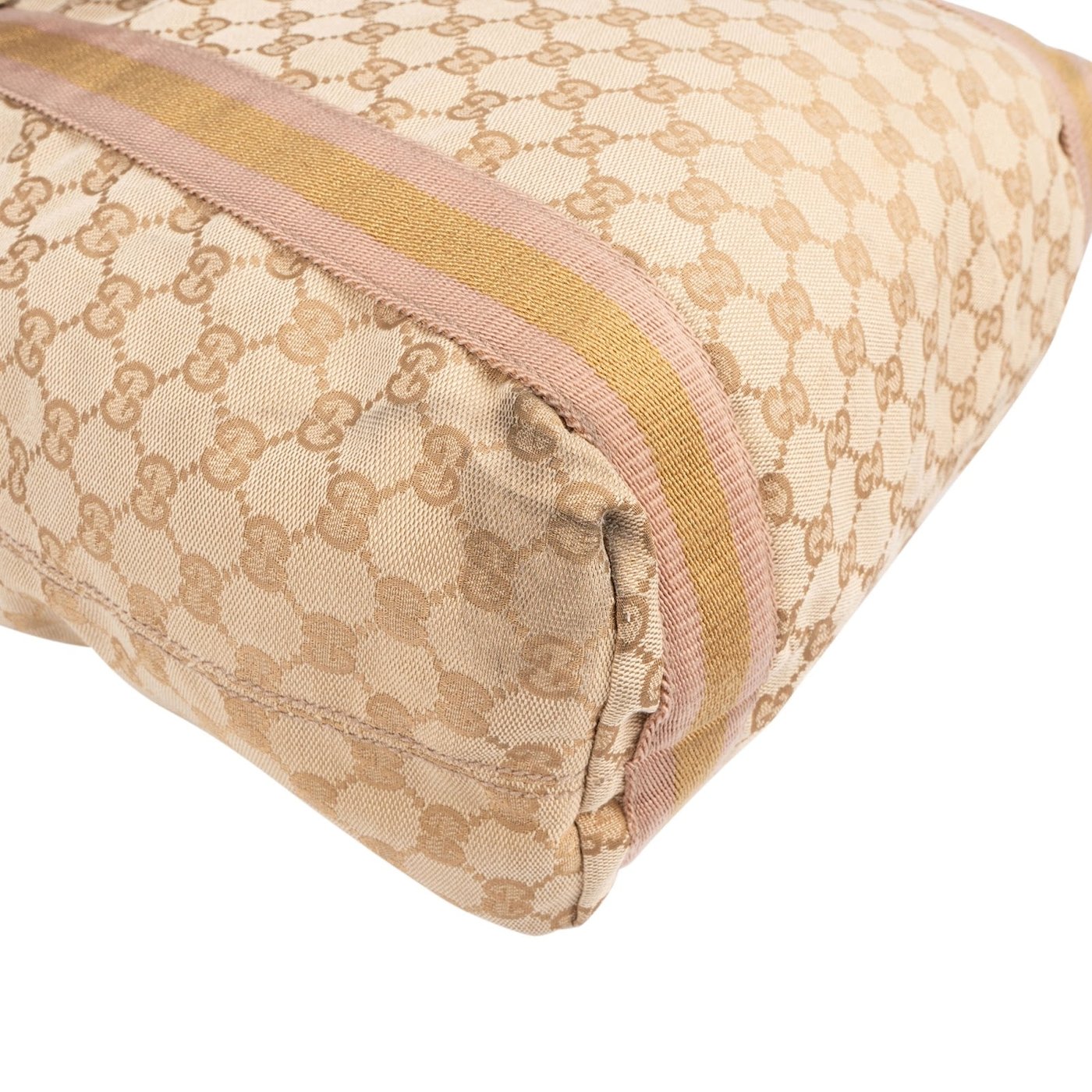 Gucci Monogram GG Canvas Metallic Web Large Tote Handbag