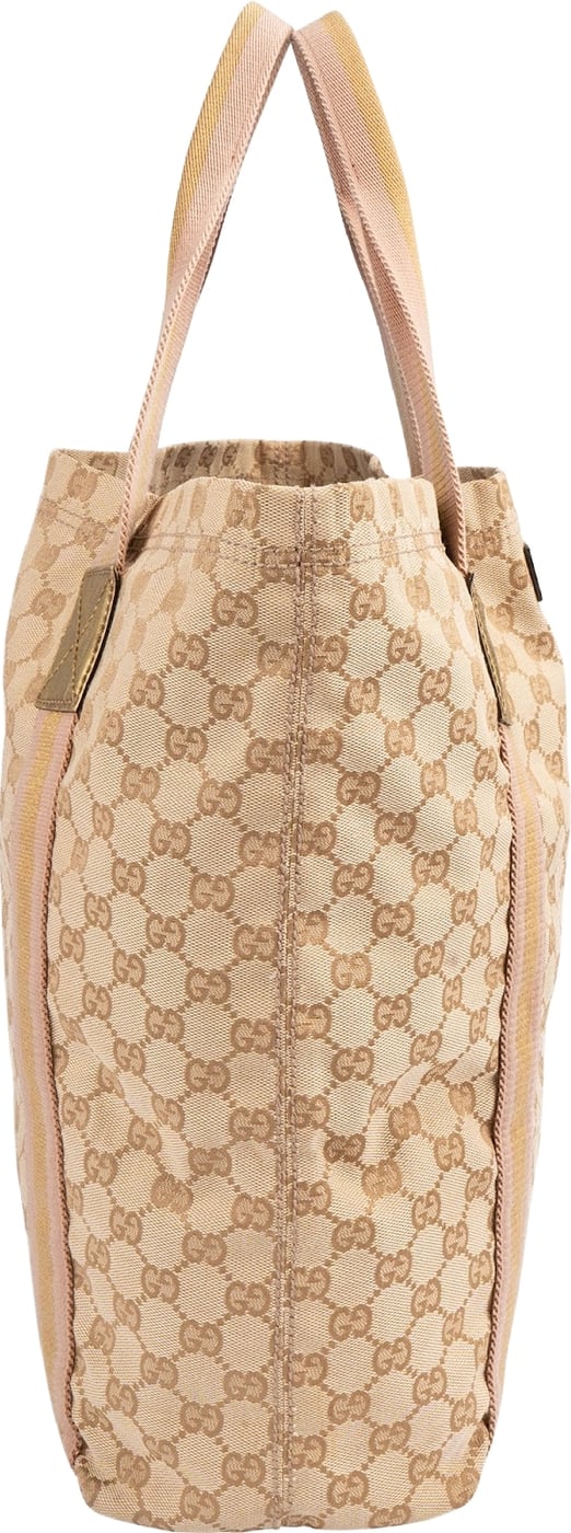 Gucci Monogram GG Canvas Metallic Web Large Tote Handbag