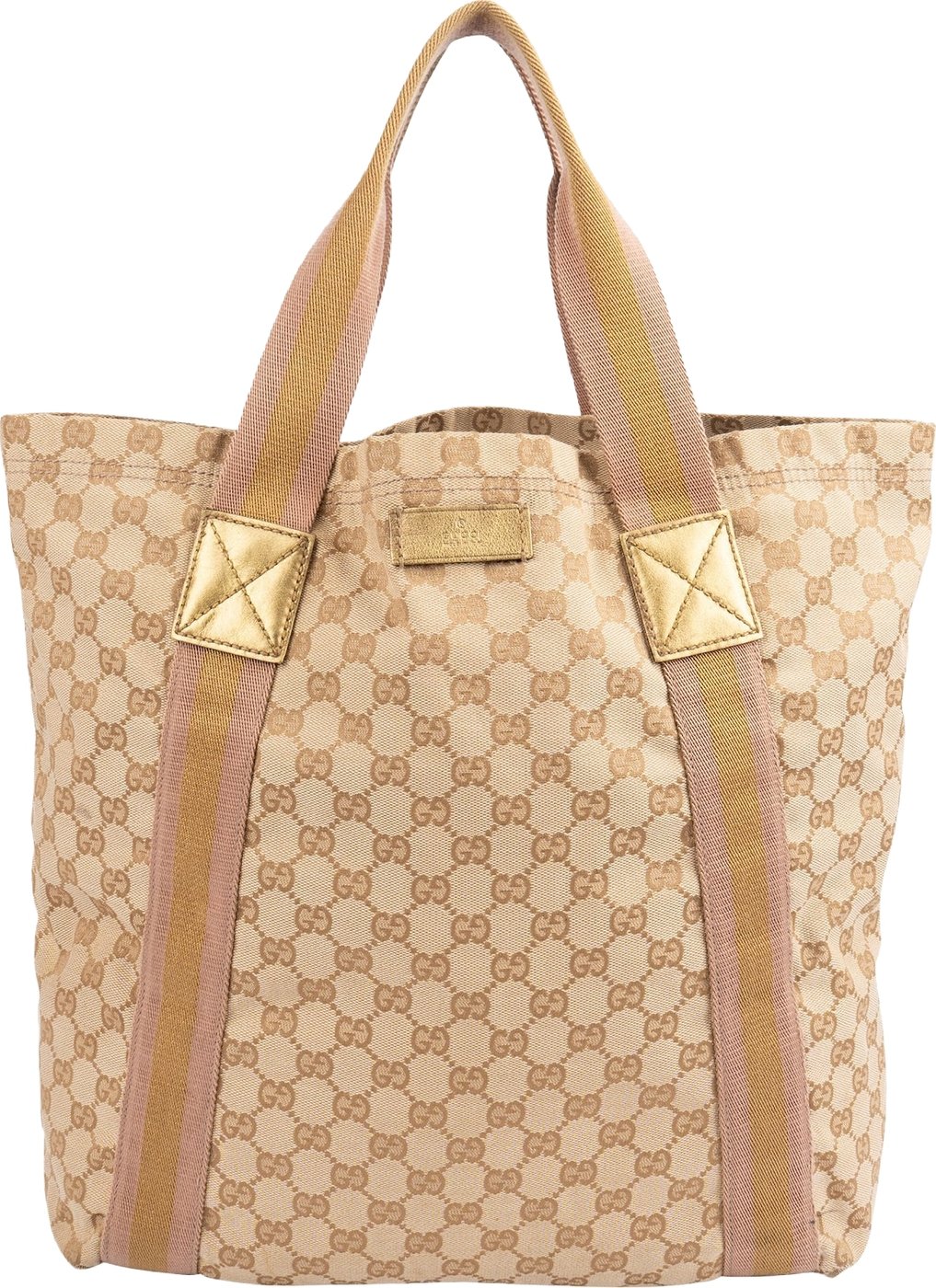 Gucci Monogram GG Canvas Metallic Web Large Tote Handbag
