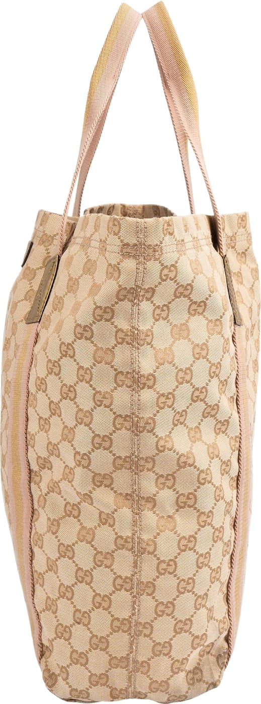 Gucci Monogram GG Canvas Metallic Web Large Tote Handbag