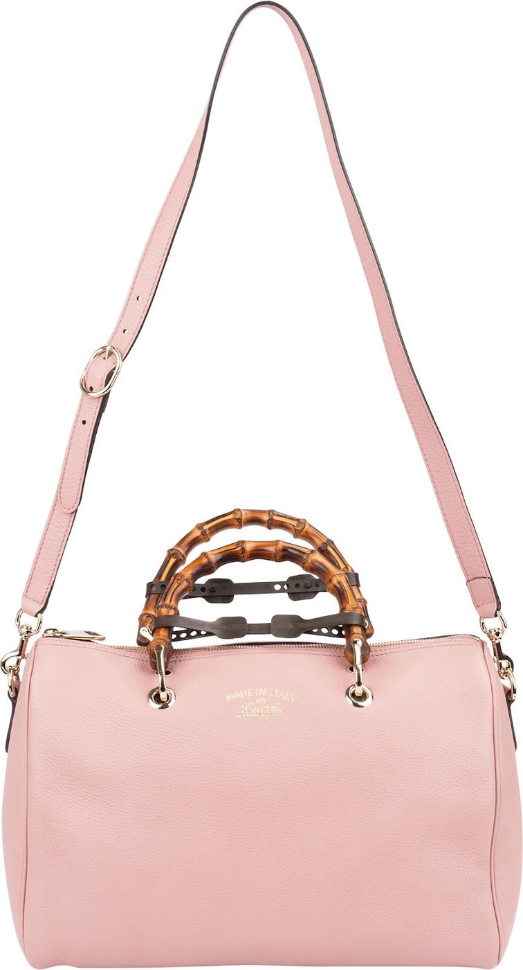 Gucci Pink Pebbled Leather Bamboo Top Handle Handbag