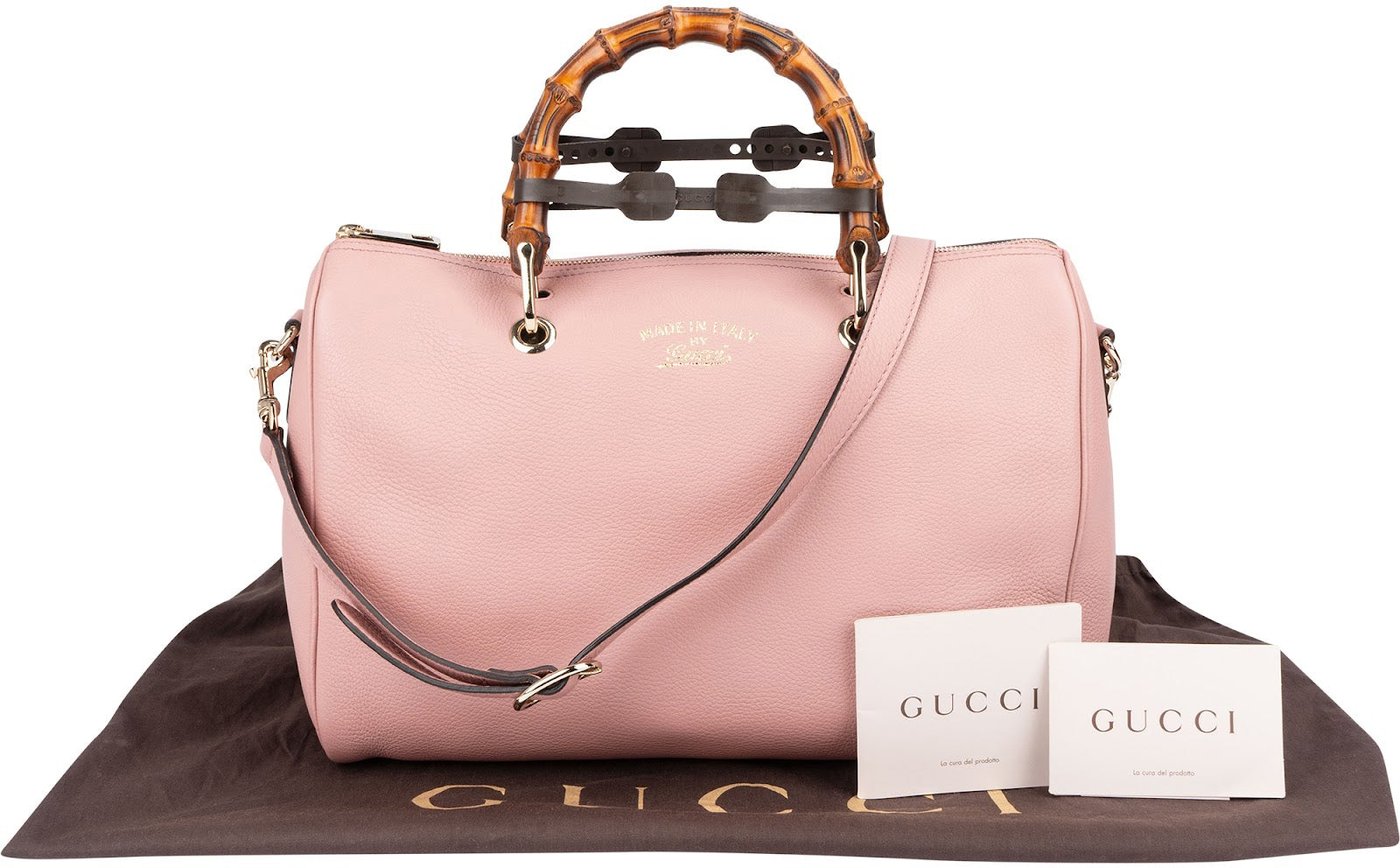 Gucci Pink Pebbled Leather Bamboo Top Handle Handbag