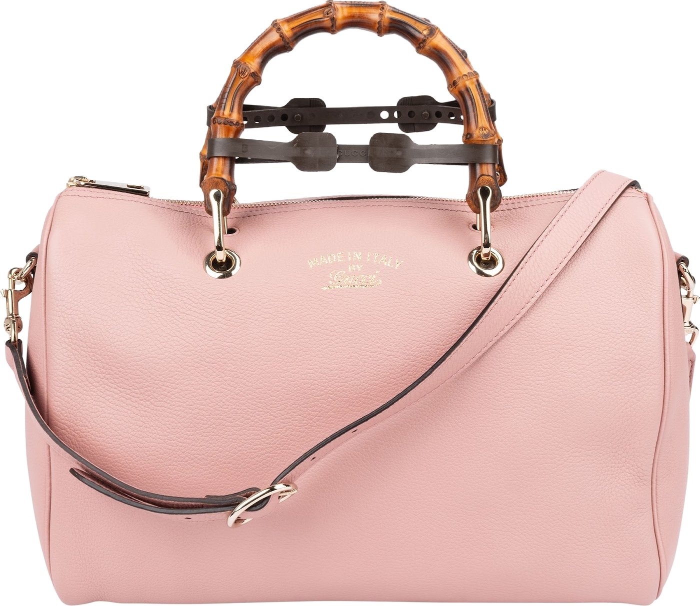 Gucci Pink Pebbled Leather Bamboo Top Handle Handbag