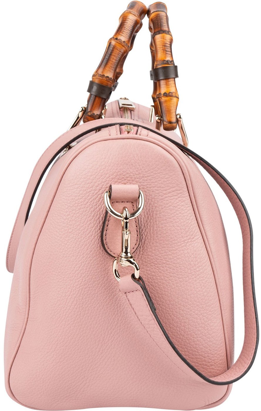 Gucci Pink Pebbled Leather Bamboo Top Handle Handbag