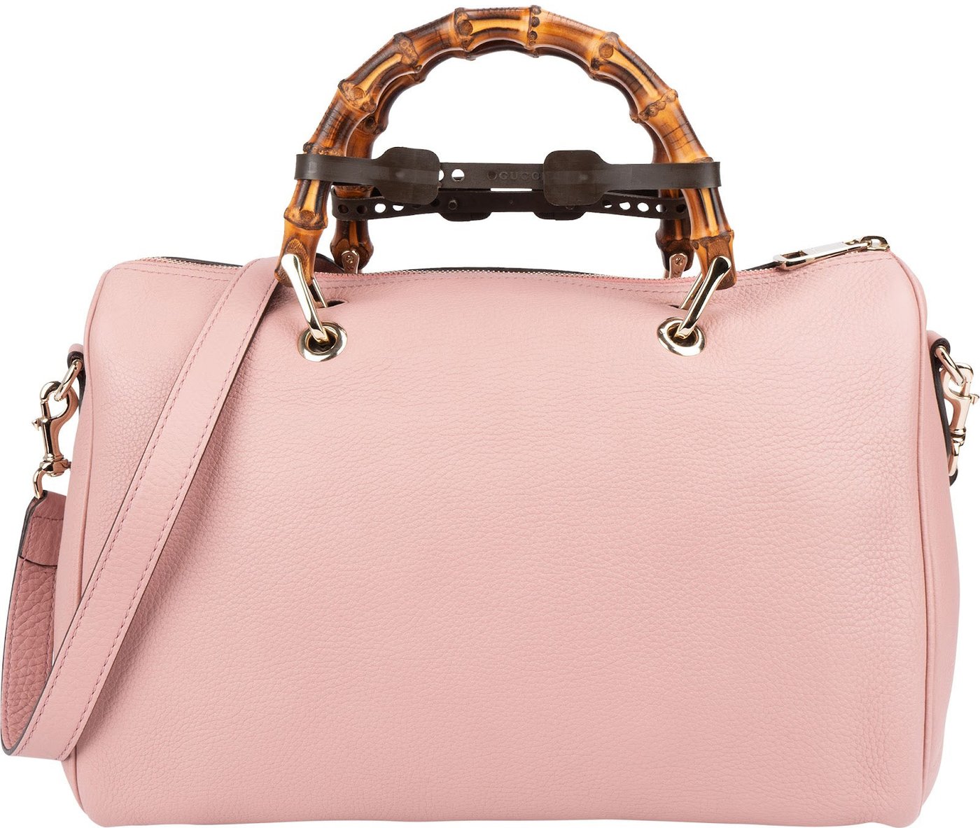 Gucci Pink Pebbled Leather Bamboo Top Handle Handbag
