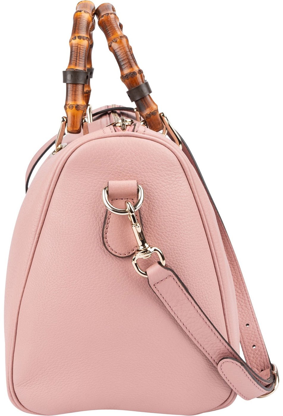 Gucci Pink Pebbled Leather Bamboo Top Handle Handbag