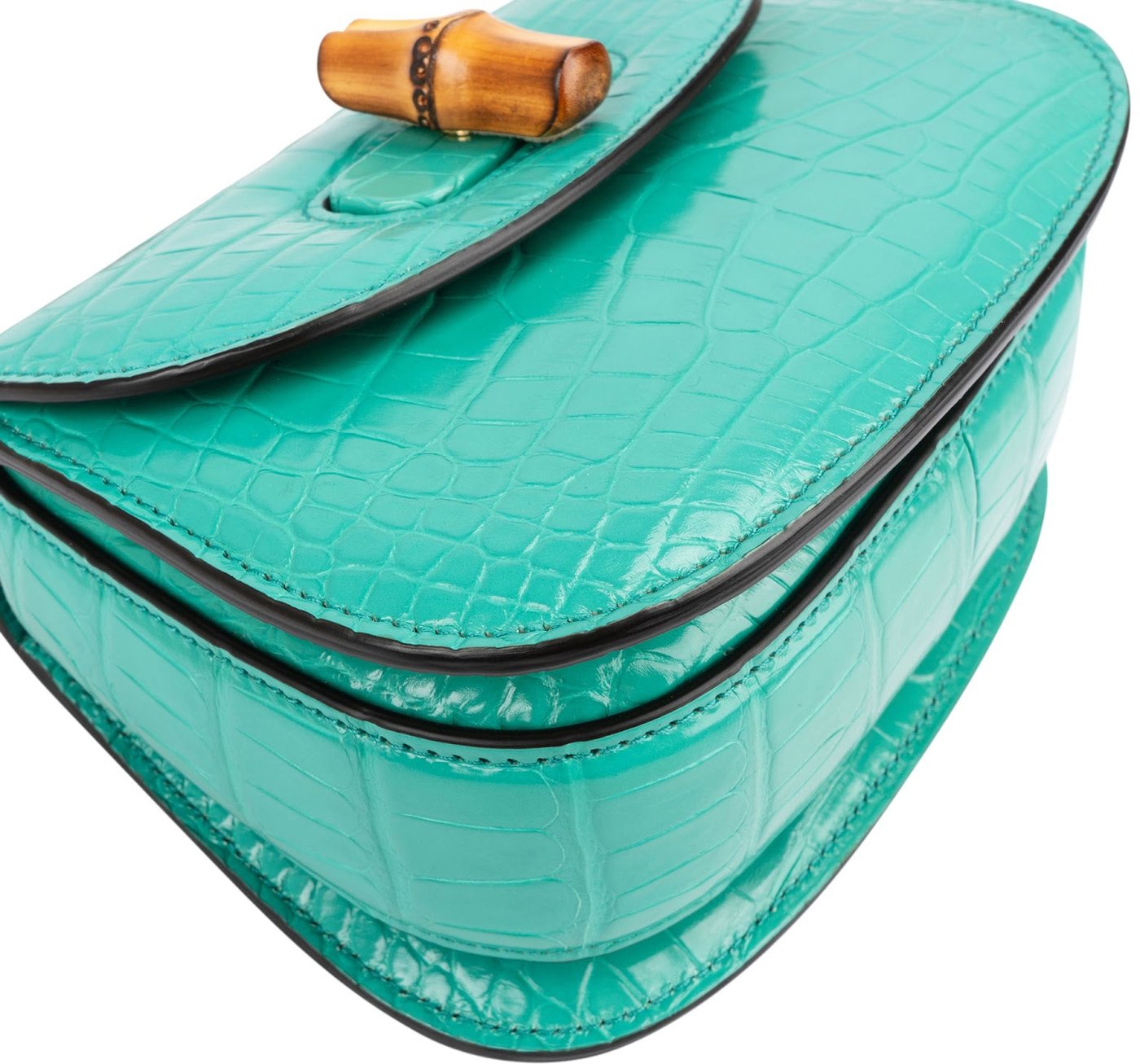 Gucci Turquoise Exotic Leather Crocodile Bamboo 1947 Mini Top Handle Crossbody Bag