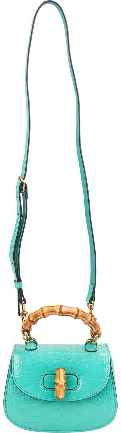 Gucci Turquoise Exotic Leather Crocodile Bamboo 1947 Mini Top Handle Crossbody Bag
