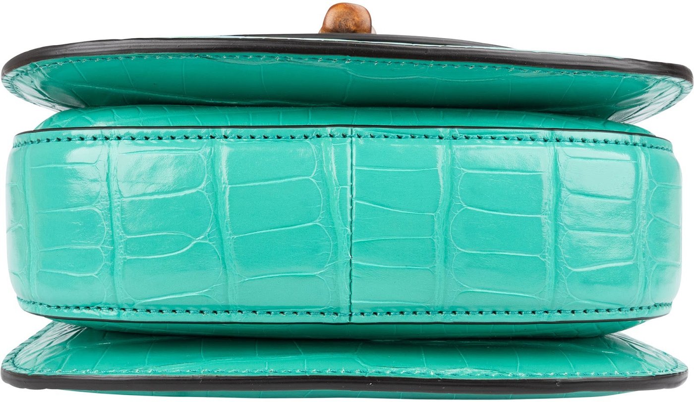 Gucci Turquoise Exotic Leather Crocodile Bamboo 1947 Mini Top Handle Crossbody Bag