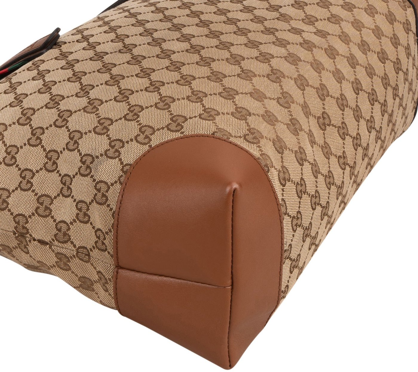 Gucci Monogram GG Canvas Web Large Tote Shoulder Bag