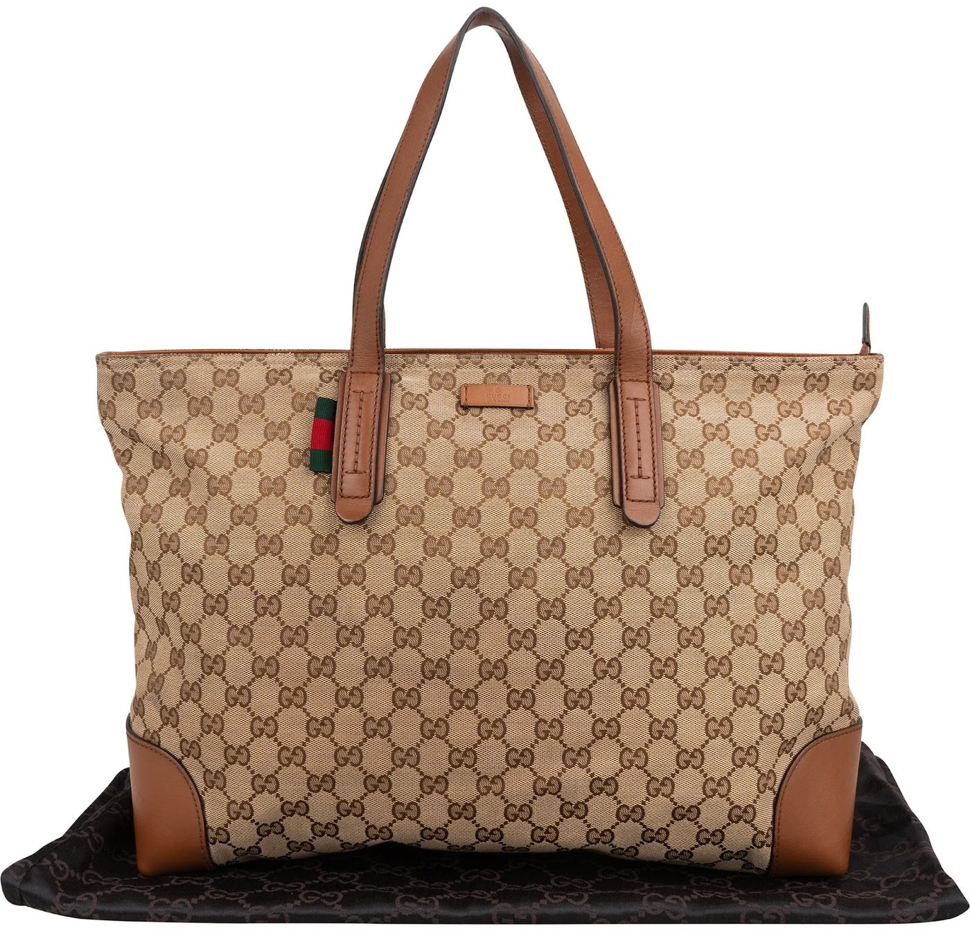 Gucci Monogram GG Canvas Web Large Tote Shoulder Bag