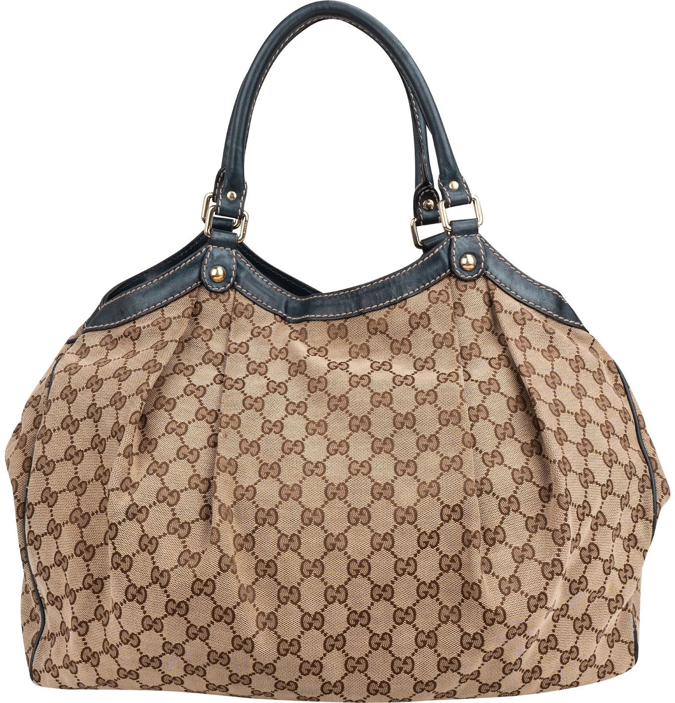 Gucci Monogram GG Canvas Navy Leather Sukey Large Hobo Shoulder Bag