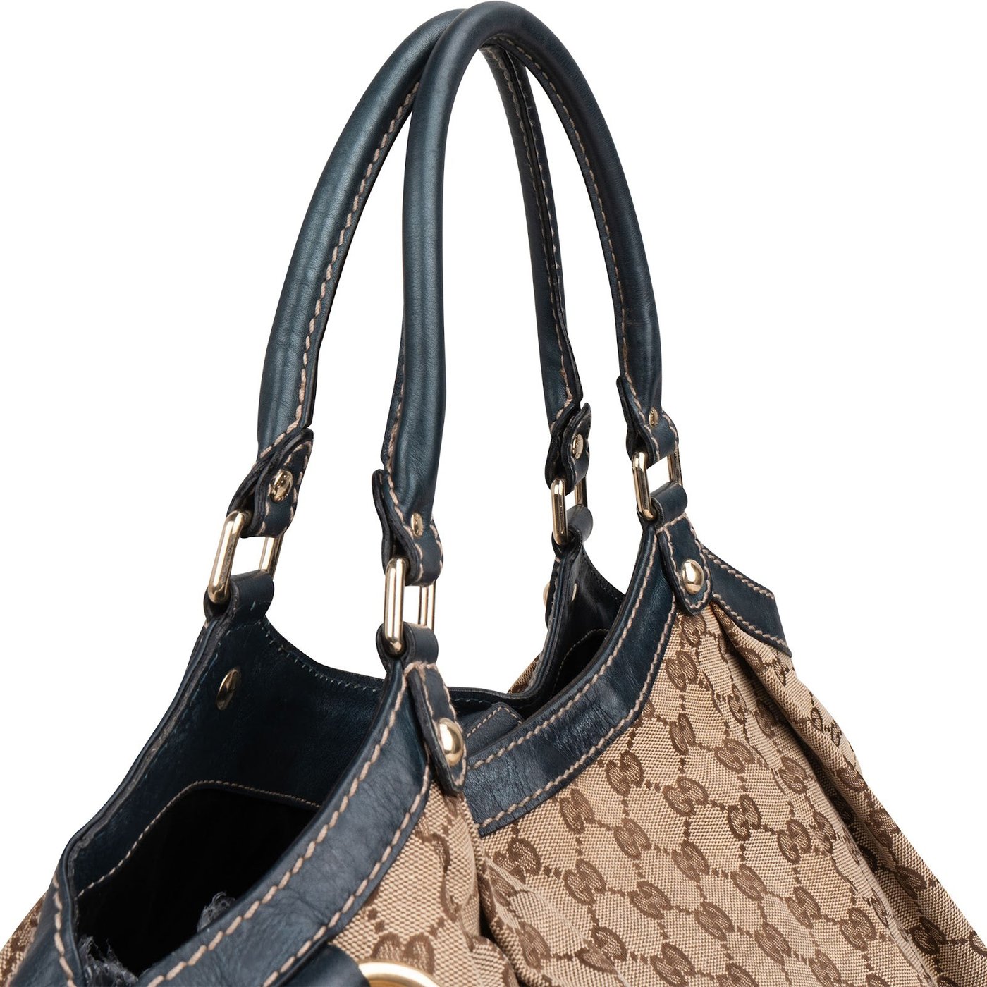 Gucci Monogram GG Canvas Navy Leather Sukey Large Hobo Shoulder Bag