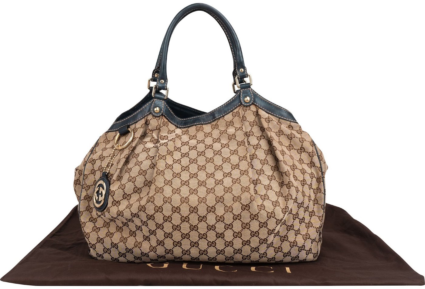 Gucci Monogram GG Canvas Navy Leather Sukey Large Hobo Shoulder Bag