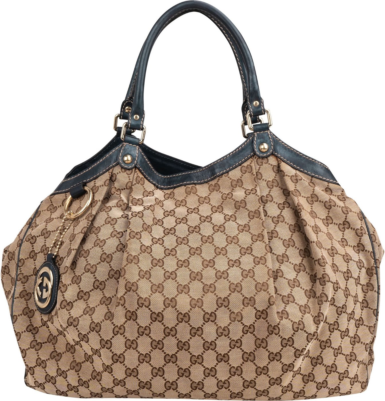 Gucci Monogram GG Canvas Navy Leather Sukey Large Hobo Shoulder Bag