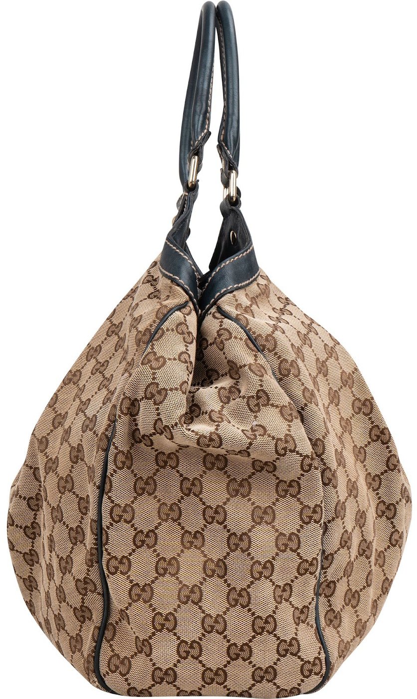 Gucci Monogram GG Canvas Navy Leather Sukey Large Hobo Shoulder Bag