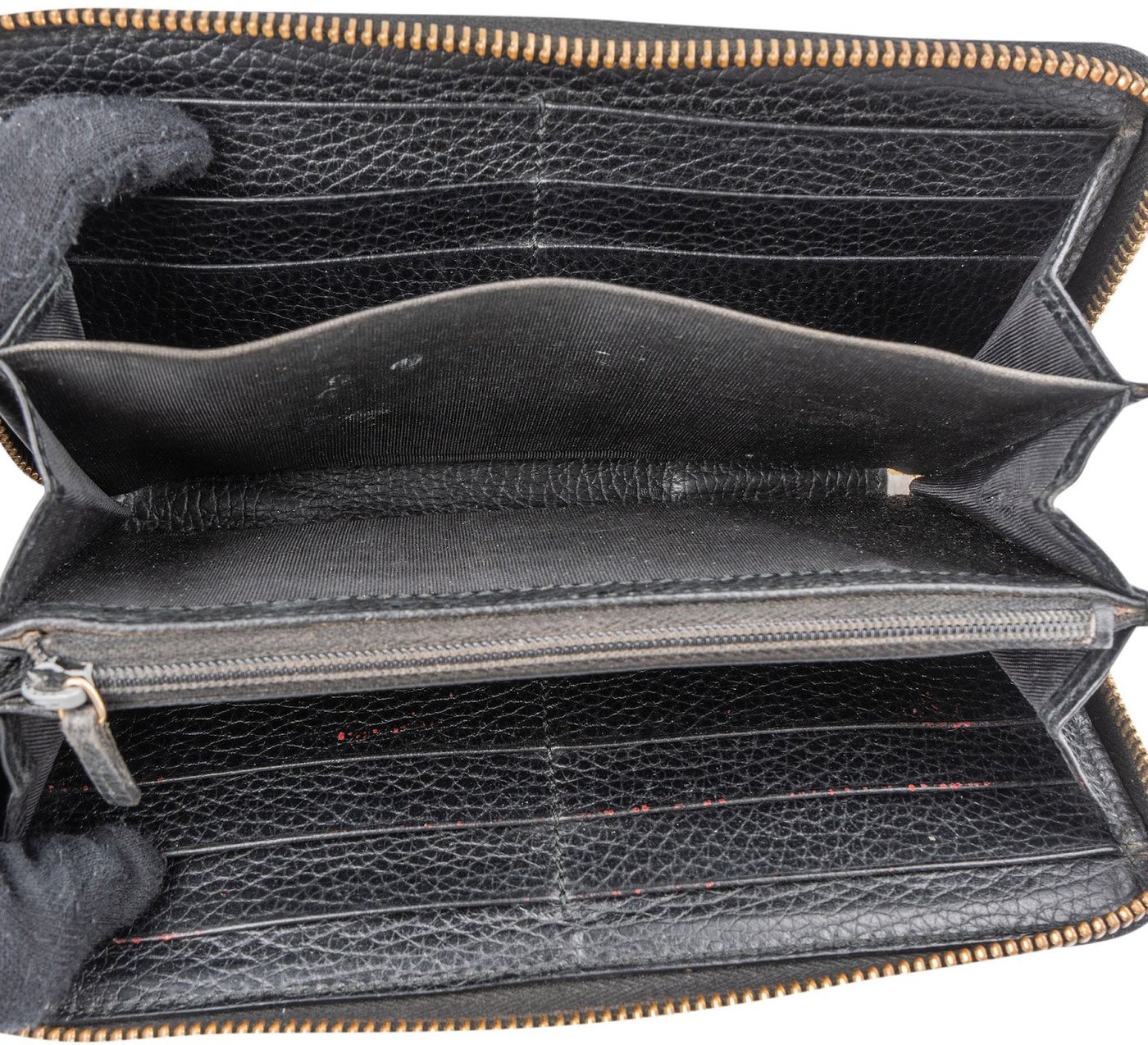Gucci Black Leather GG Marmont Zip Around Wallet