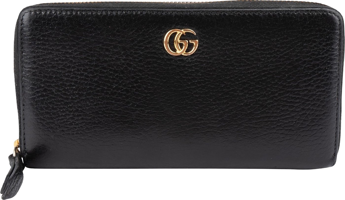 Gucci Black Leather GG Marmont Zip Around Wallet
