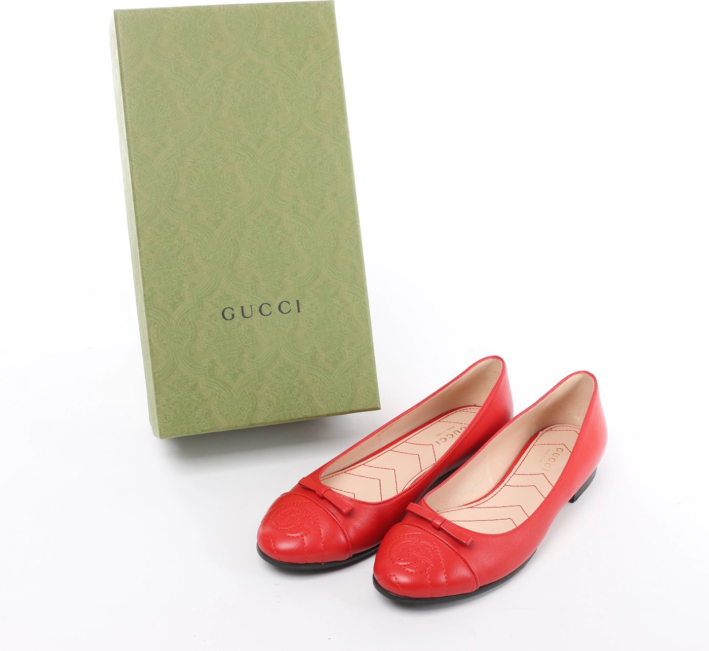 Gucci GG Marmont Leather Ballet Flat in Red 680878, Size EU 37.5