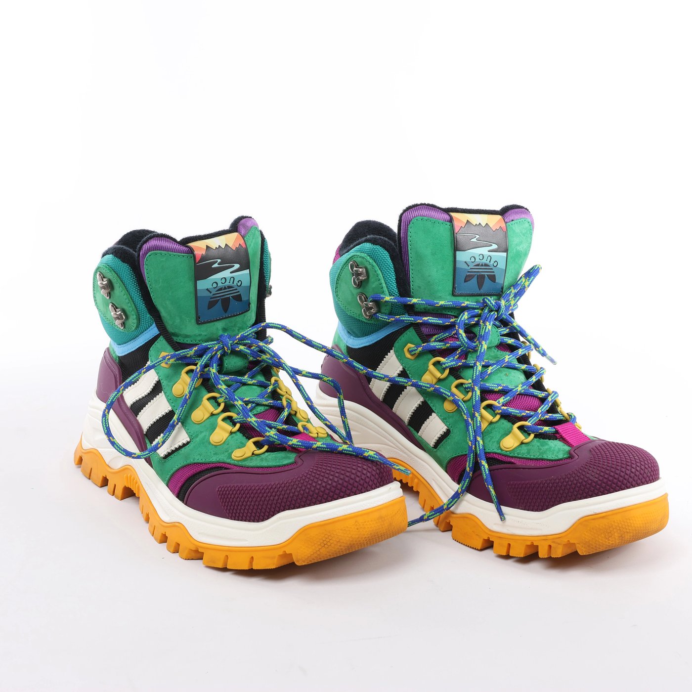 Gucci x Adidas Leather x Fabric High-top Sneakers in Green x Purple 721392, Size EU 42