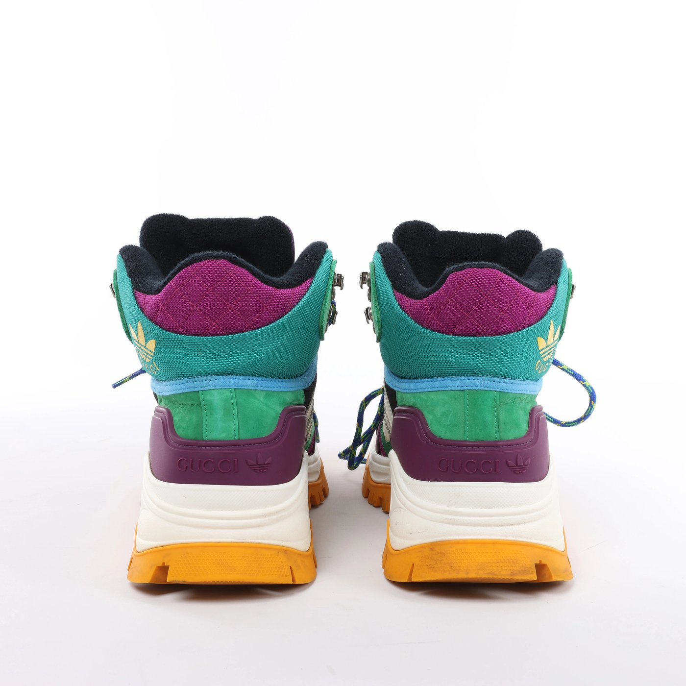 Gucci x Adidas Leather x Fabric High-top Sneakers in Green x Purple 721392, Size EU 42