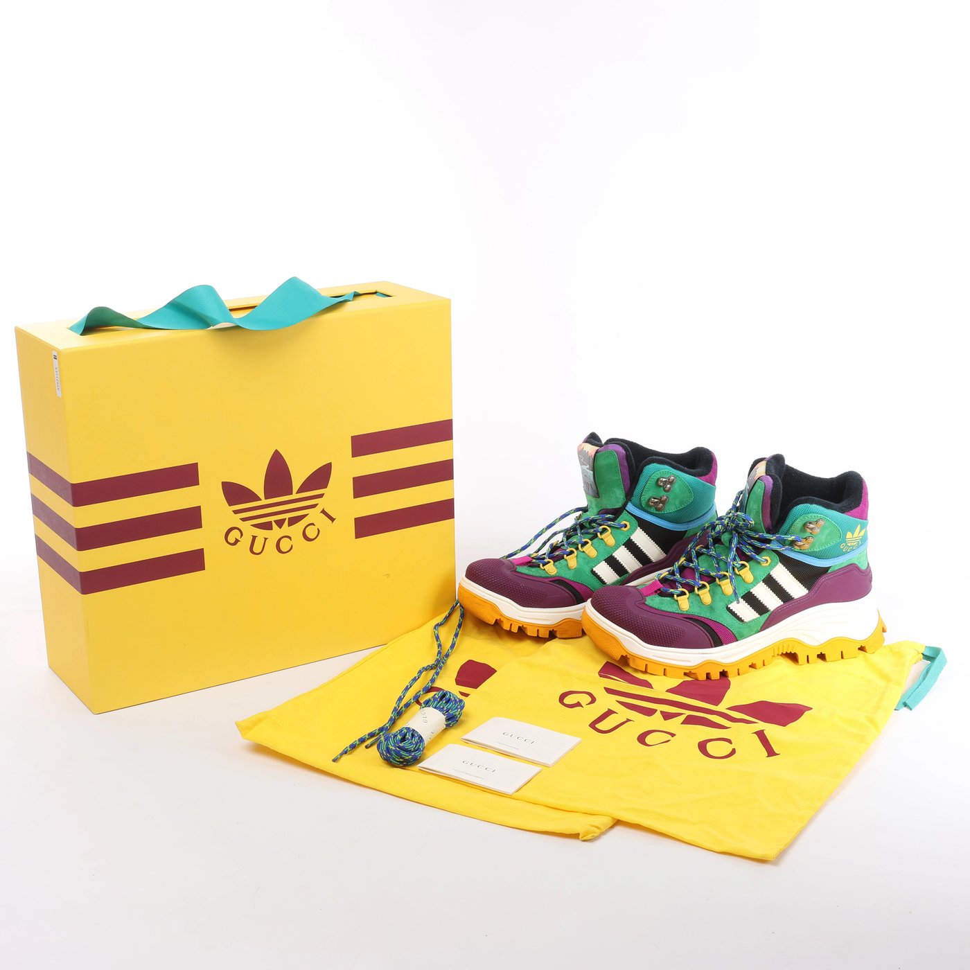 Gucci x Adidas Leather x Fabric High-top Sneakers in Green x Purple 721392, Size EU 42