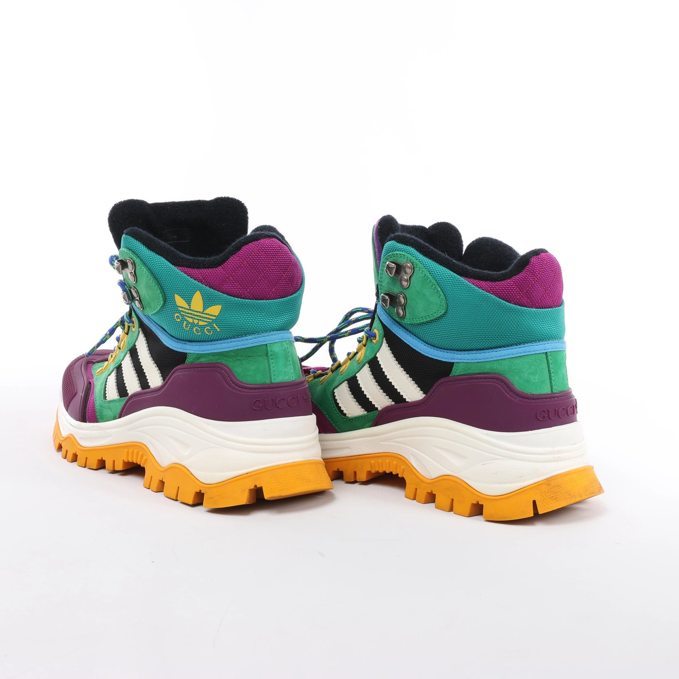 Gucci x Adidas Leather x Fabric High-top Sneakers in Green x Purple 721392, Size EU 42