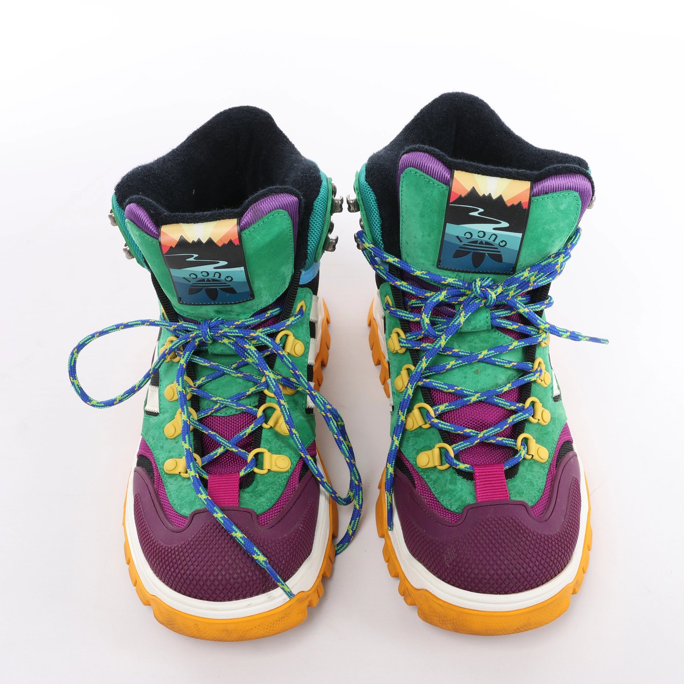Gucci x Adidas Leather x Fabric High-top Sneakers in Green x Purple 721392, Size EU 42