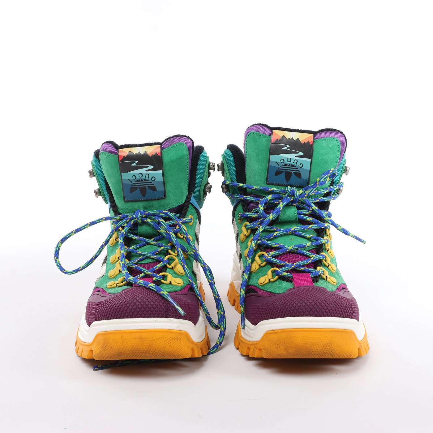 Gucci x Adidas Leather x Fabric High-top Sneakers in Green x Purple 721392, Size EU 42