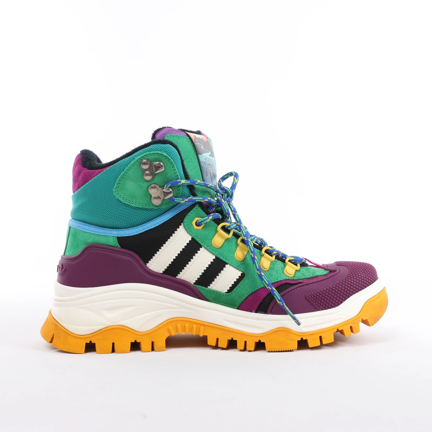 Gucci x Adidas Leather x Fabric High-top Sneakers in Green x Purple 721392, Size EU 42