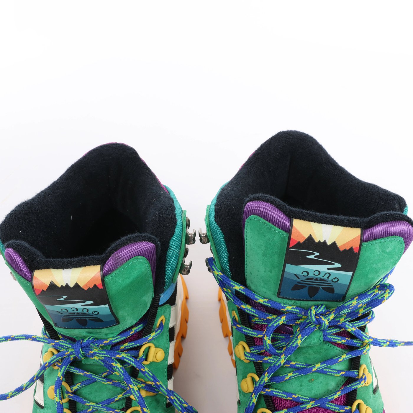 Gucci x Adidas Leather x Fabric High-top Sneakers in Green x Purple 721392, Size EU 42