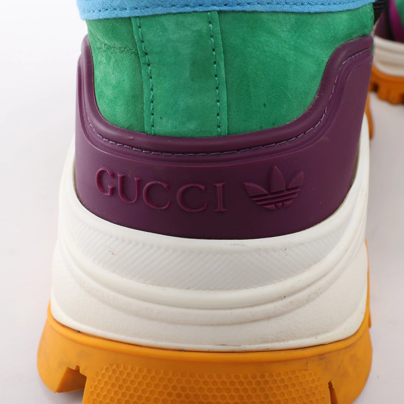Gucci x Adidas Leather x Fabric High-top Sneakers in Green x Purple 721392, Size EU 42