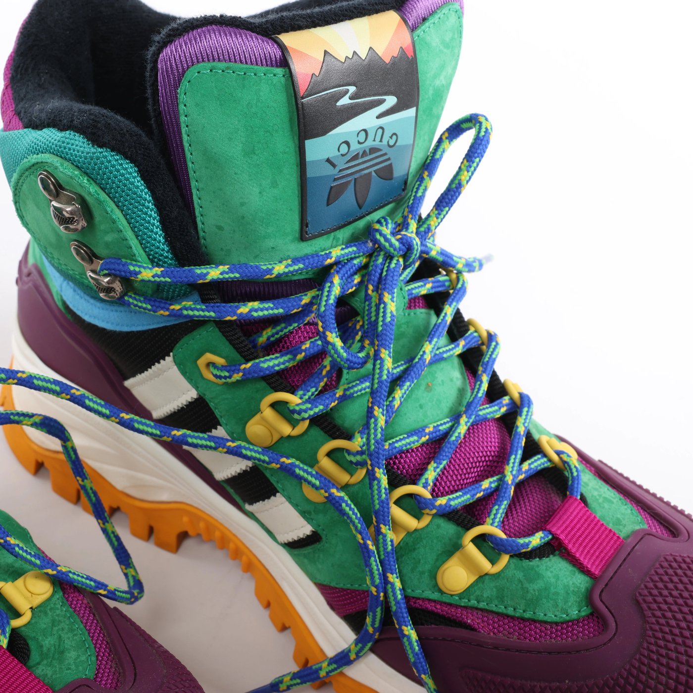 Gucci x Adidas Leather x Fabric High-top Sneakers in Green x Purple 721392, Size EU 42