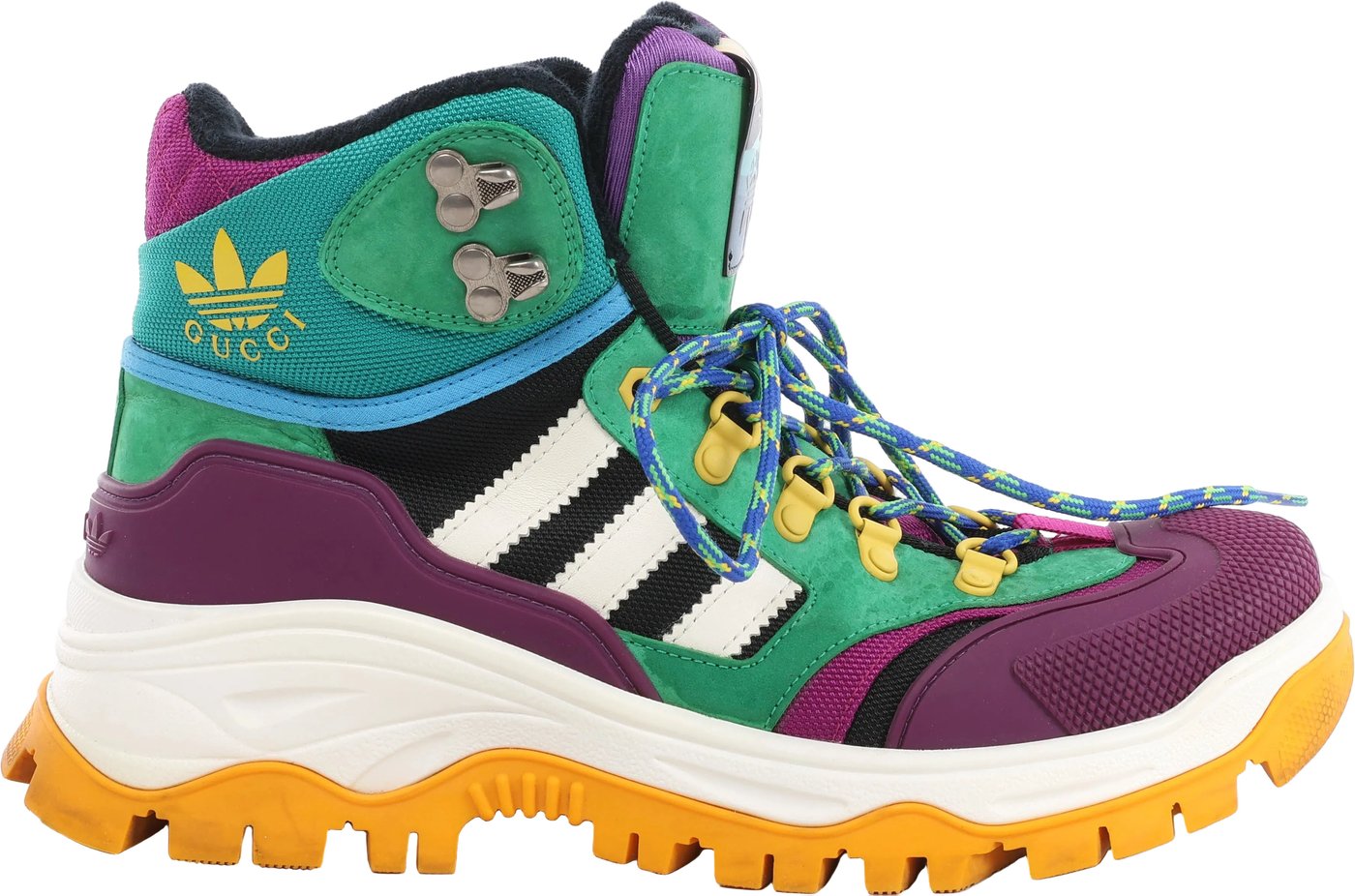 Gucci x Adidas Leather x Fabric High-top Sneakers in Green x Purple 721392, Size EU 42