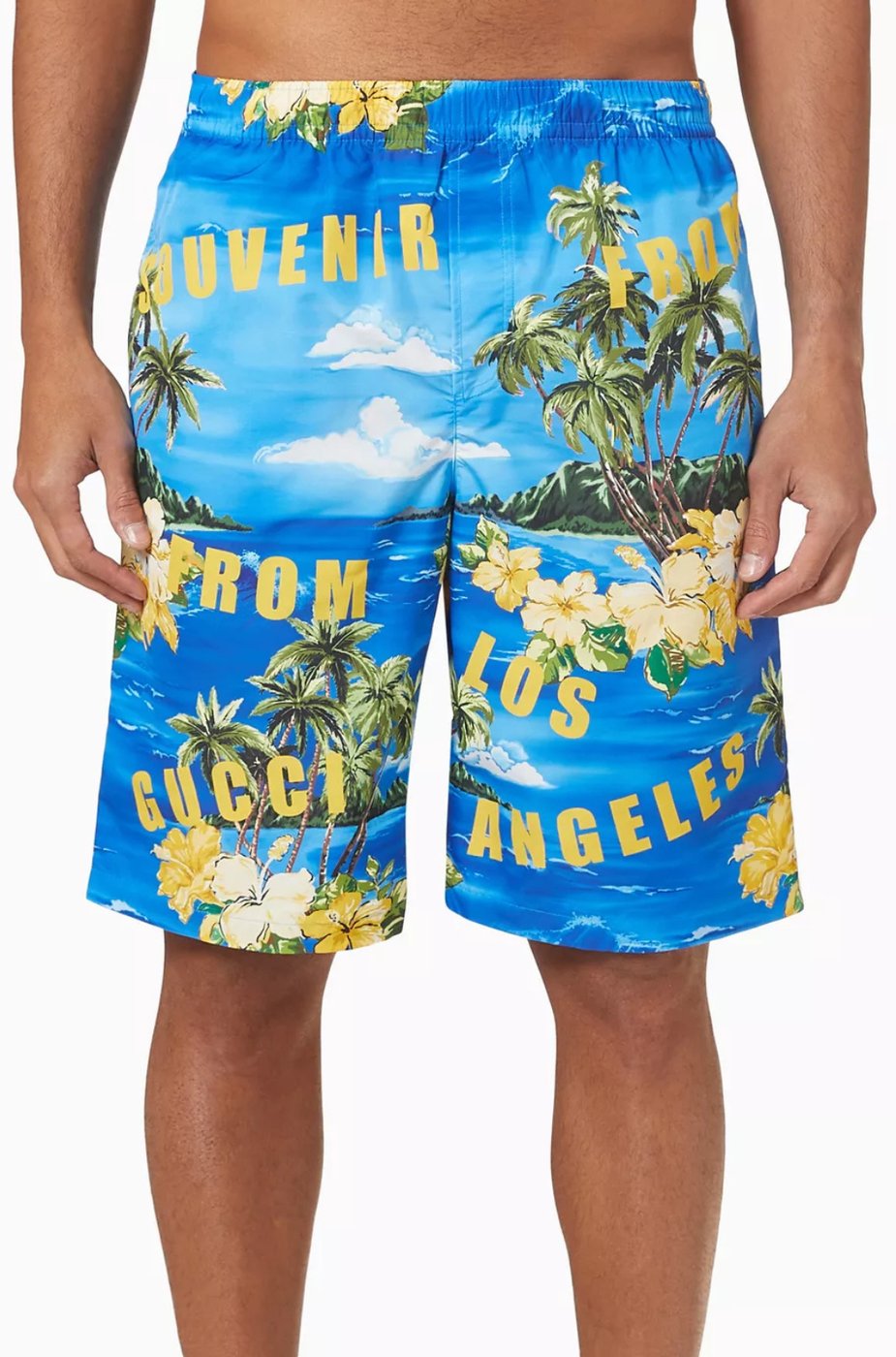 Gucci Poplin Printed Shorts Men's Swimshorts Blue Yellow
