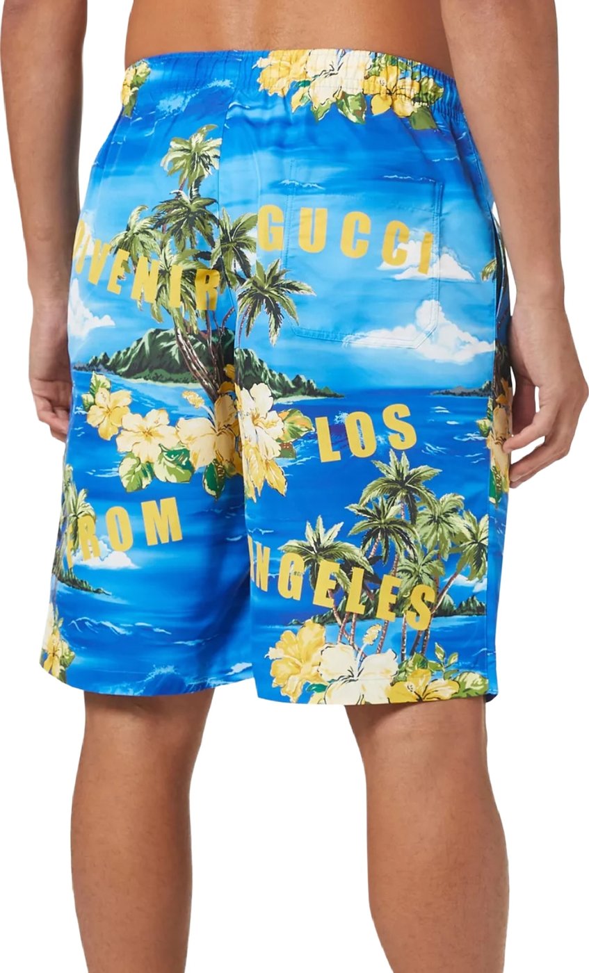 Gucci Poplin Printed Shorts Men's Swimshorts Blue Yellow