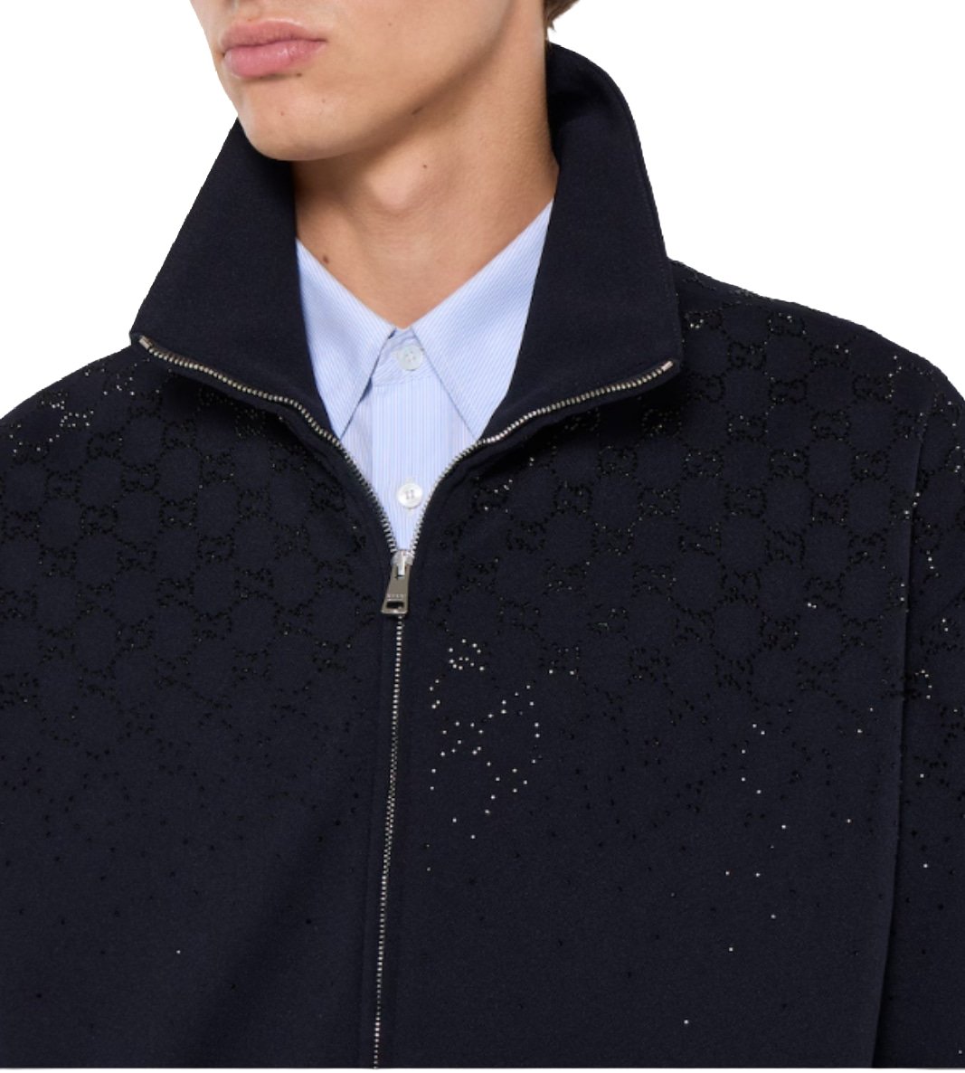 Gucci Technical Jersey Zip Jacket Men's Dark Blue