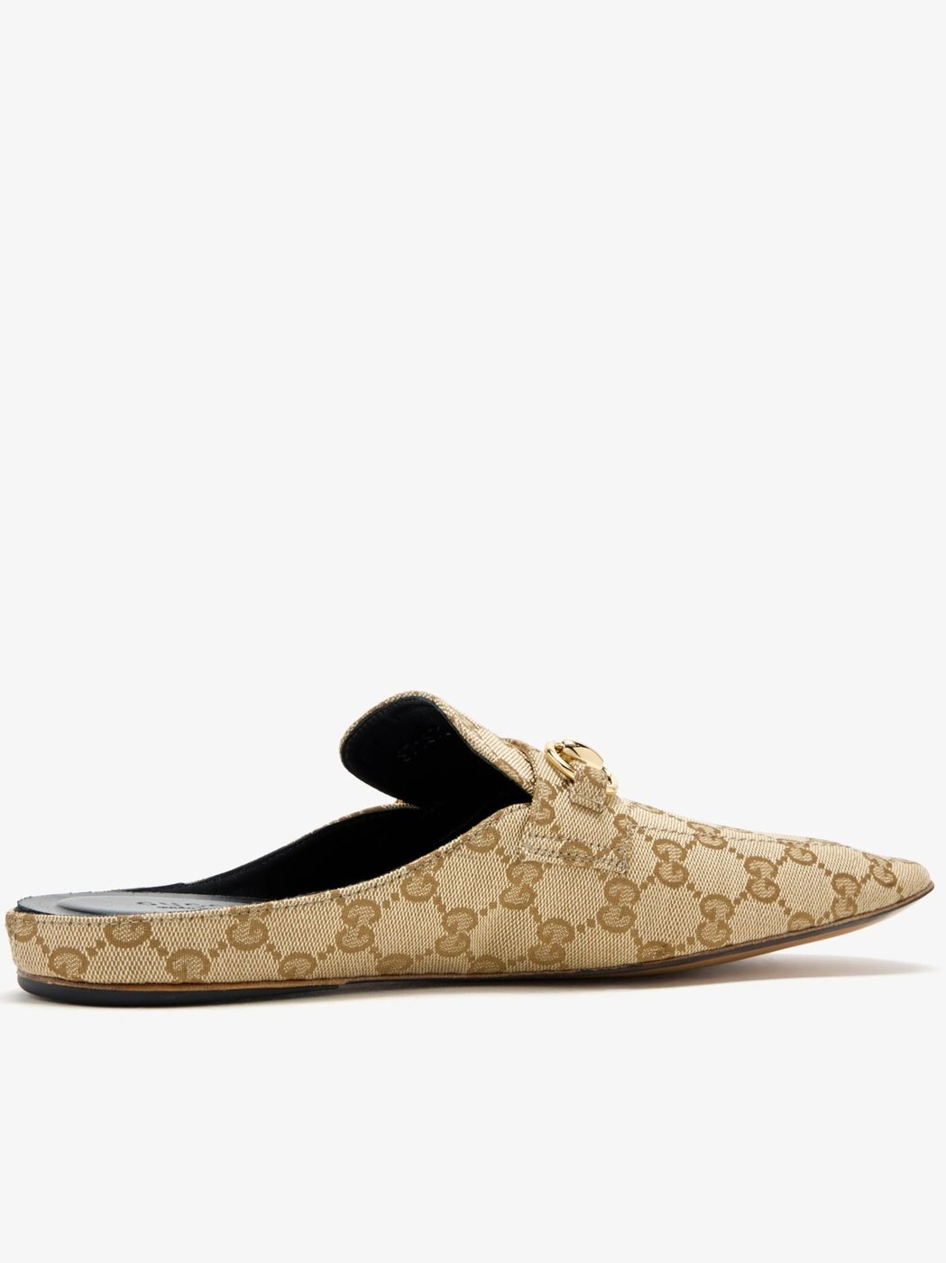 Slip-On Beige Canvas Mules With Monogram Pattern And Gold-Tone Horsebit