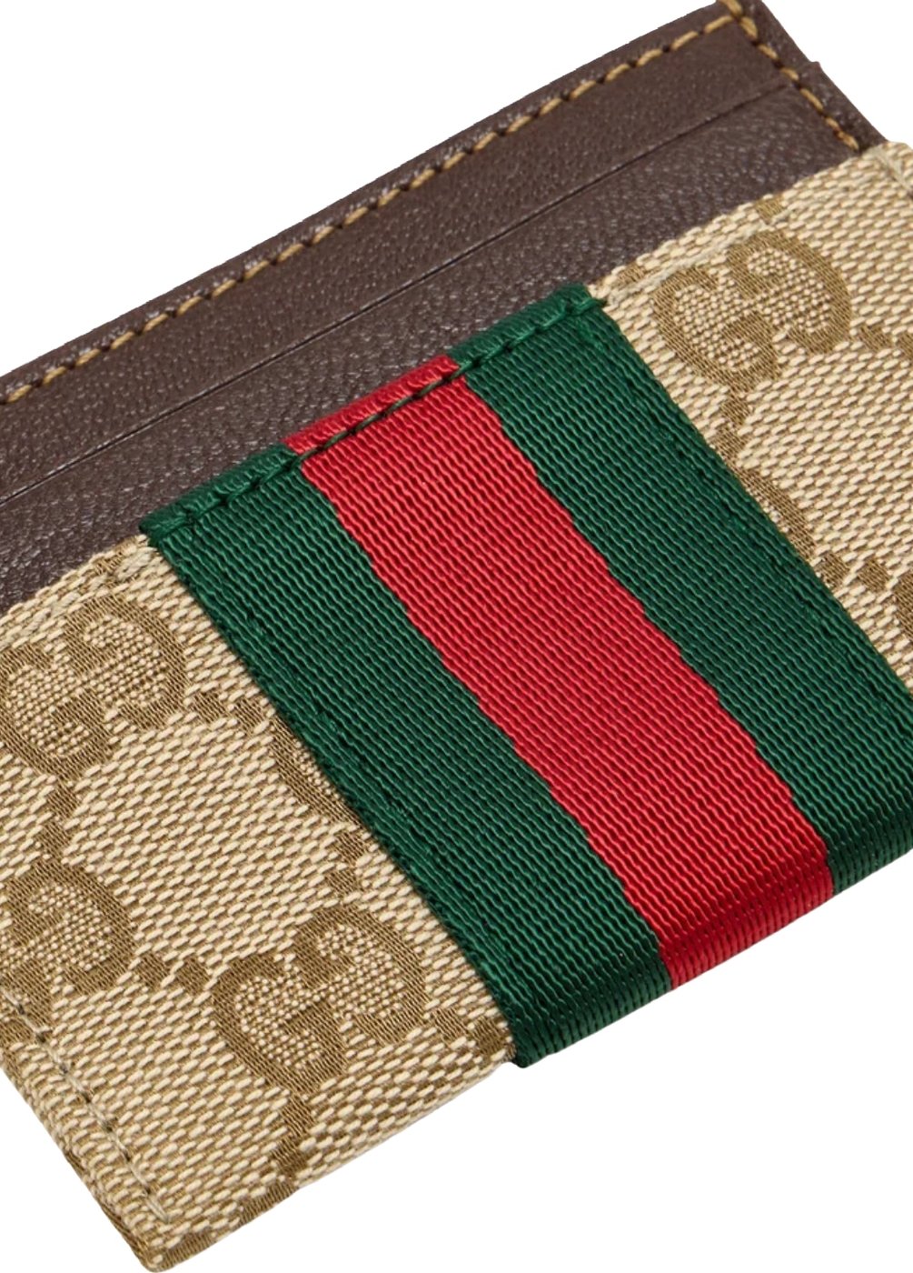 Gucci Card Case with Web Beige Brown