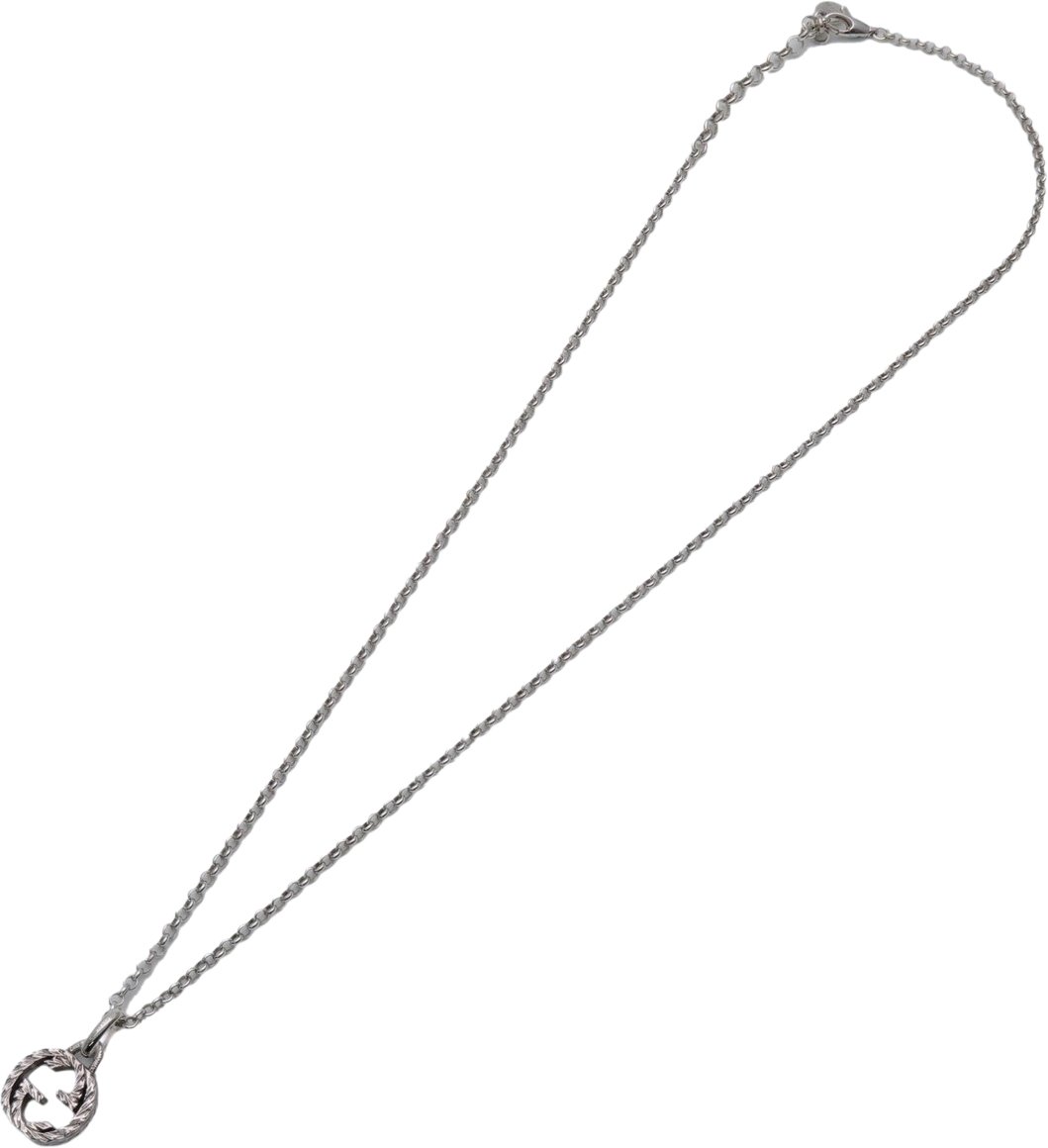 Gucci Engraved Interlocking G Chain Link Pendant Sterling Silver Large