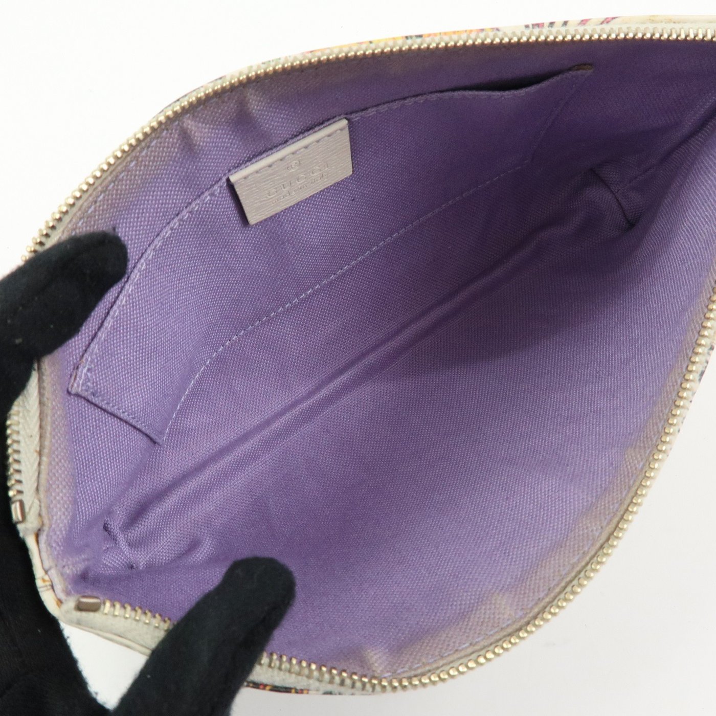 Gucci Bamboo Zip Pouch Flora Leather Large