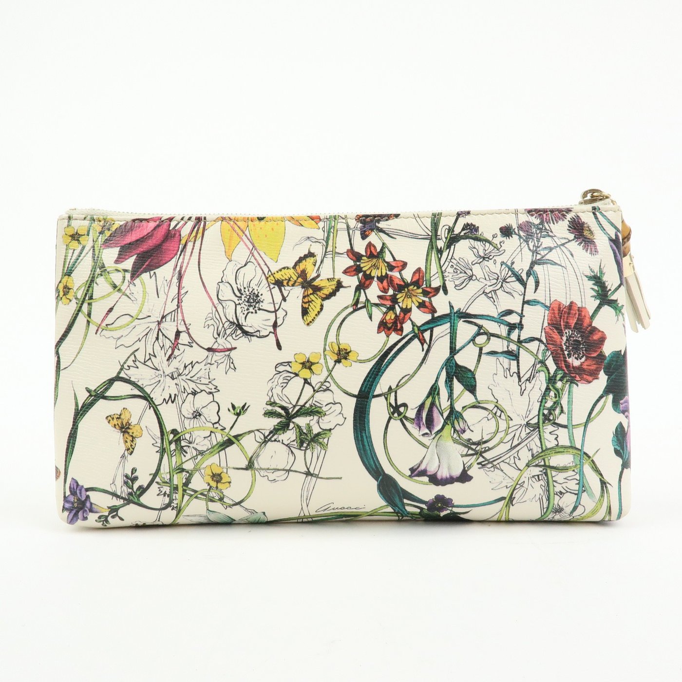 Gucci Bamboo Zip Pouch Flora Leather Large