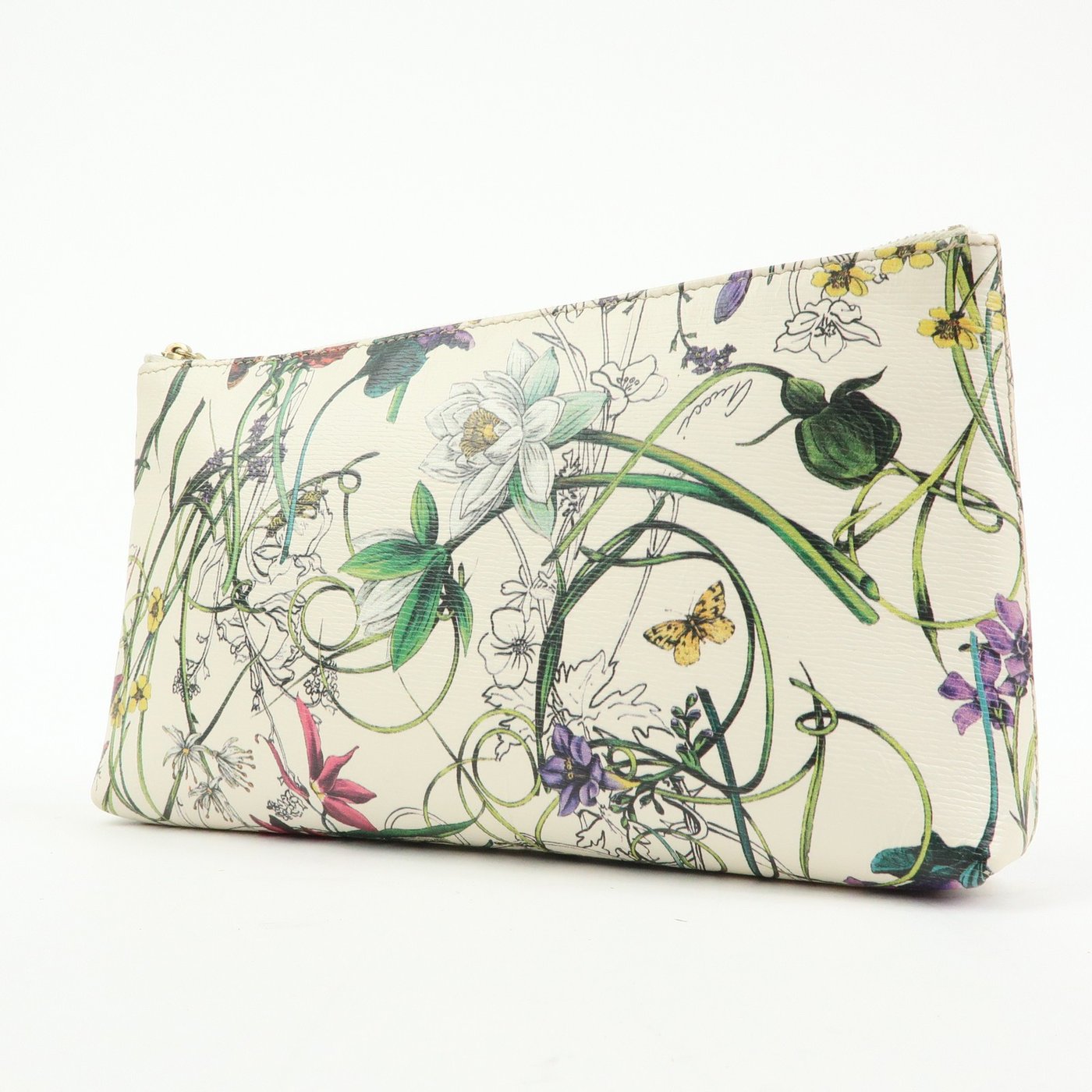 Gucci Bamboo Zip Pouch Flora Leather Large