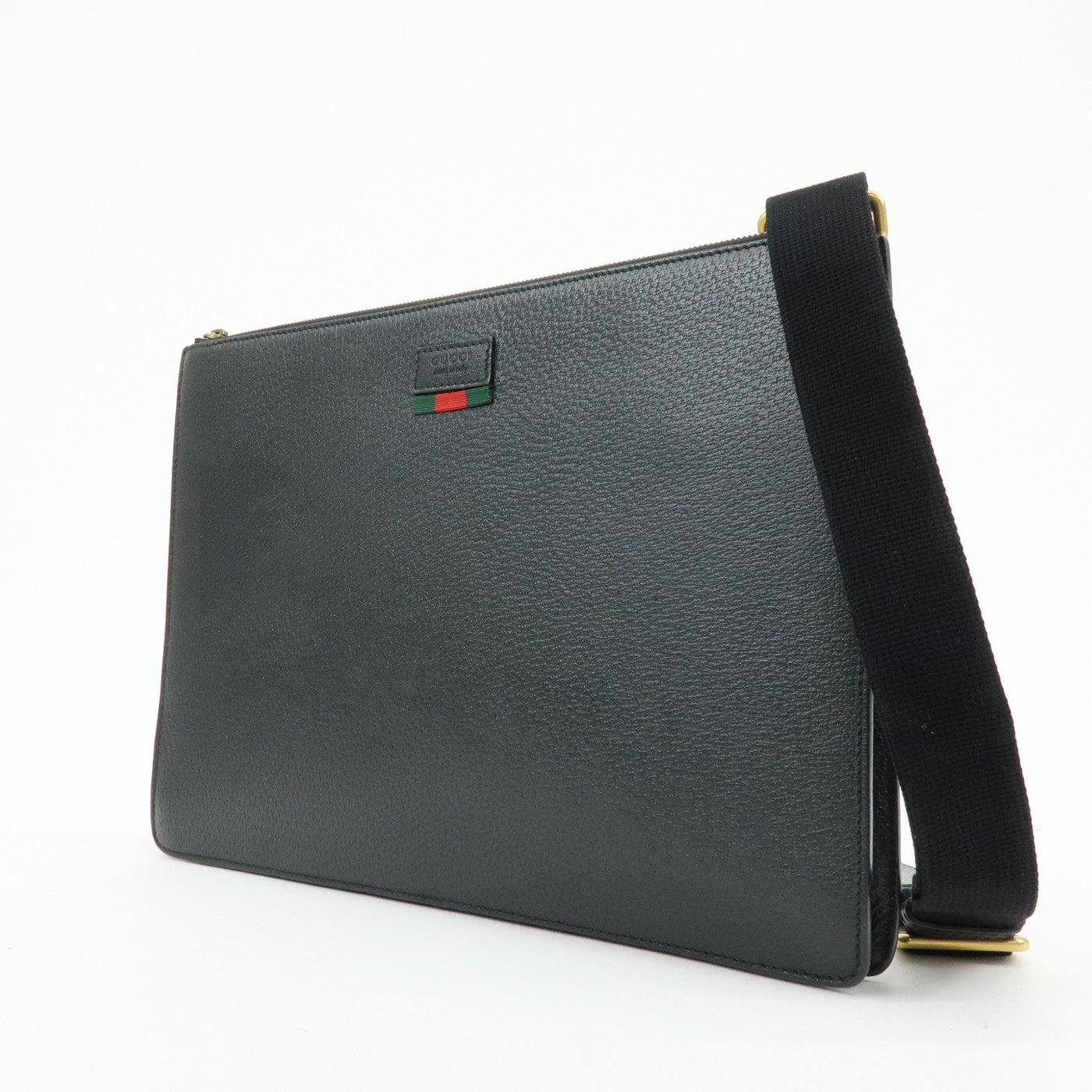 Gucci Web Strap Front Zip Messenger Leather Large