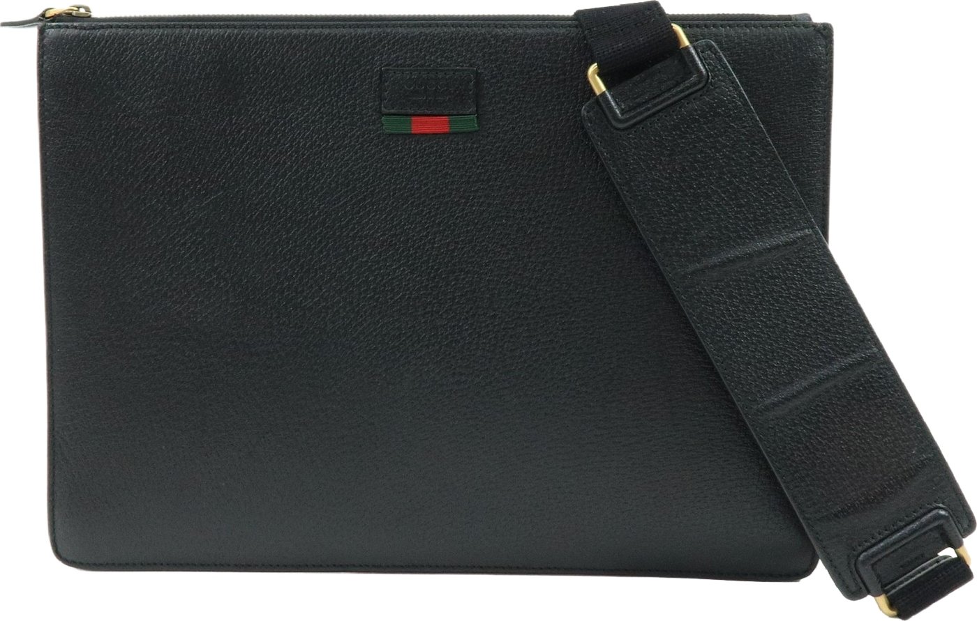 Gucci Web Strap Front Zip Messenger Leather Large