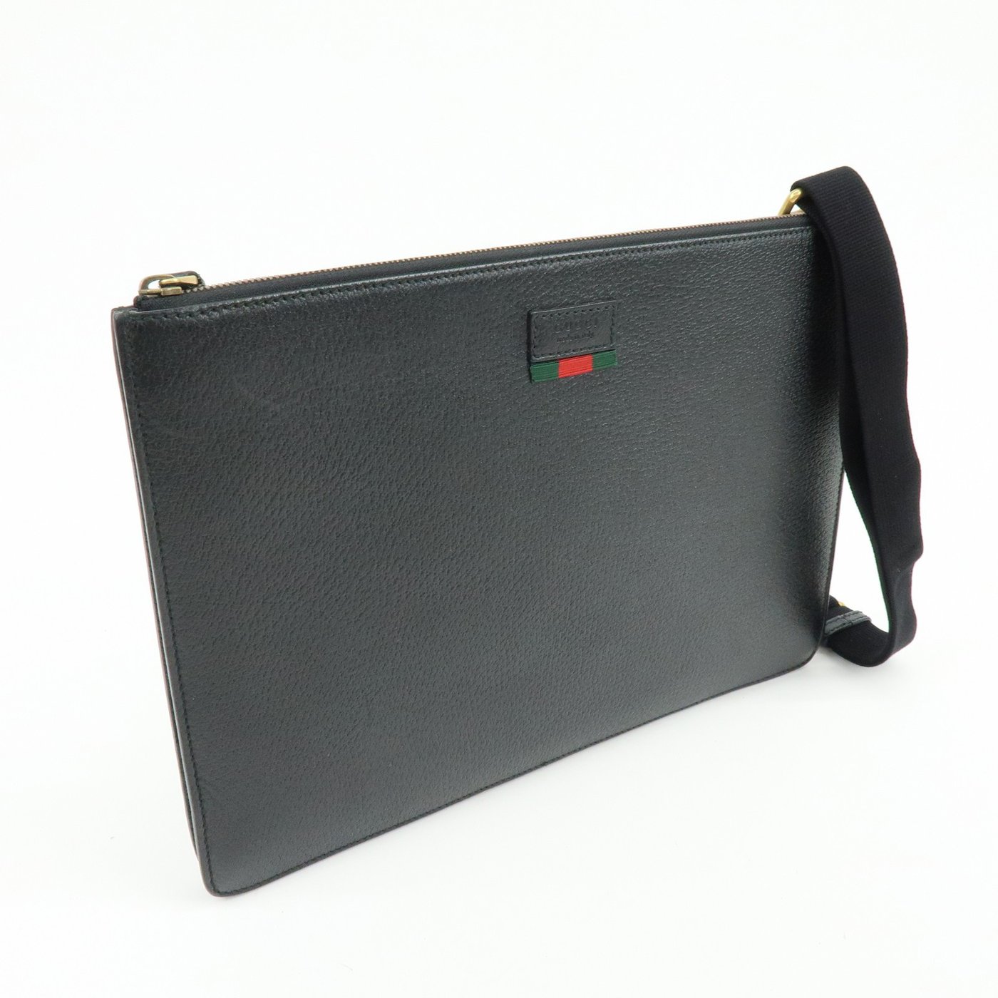 Gucci Web Strap Front Zip Messenger Leather Large