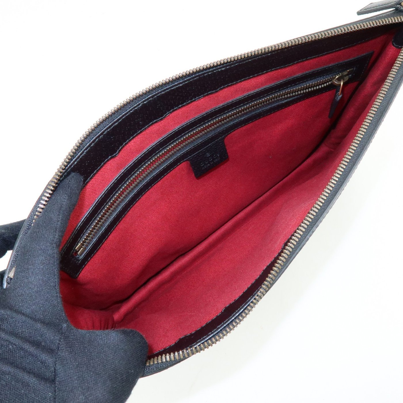 Gucci Web Strap Front Zip Messenger Leather Large