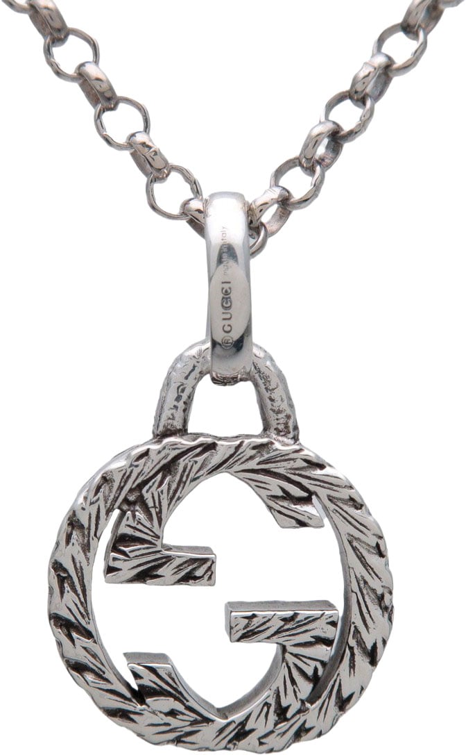 Gucci Engraved Interlocking G Chain Link Pendant Sterling Silver Large