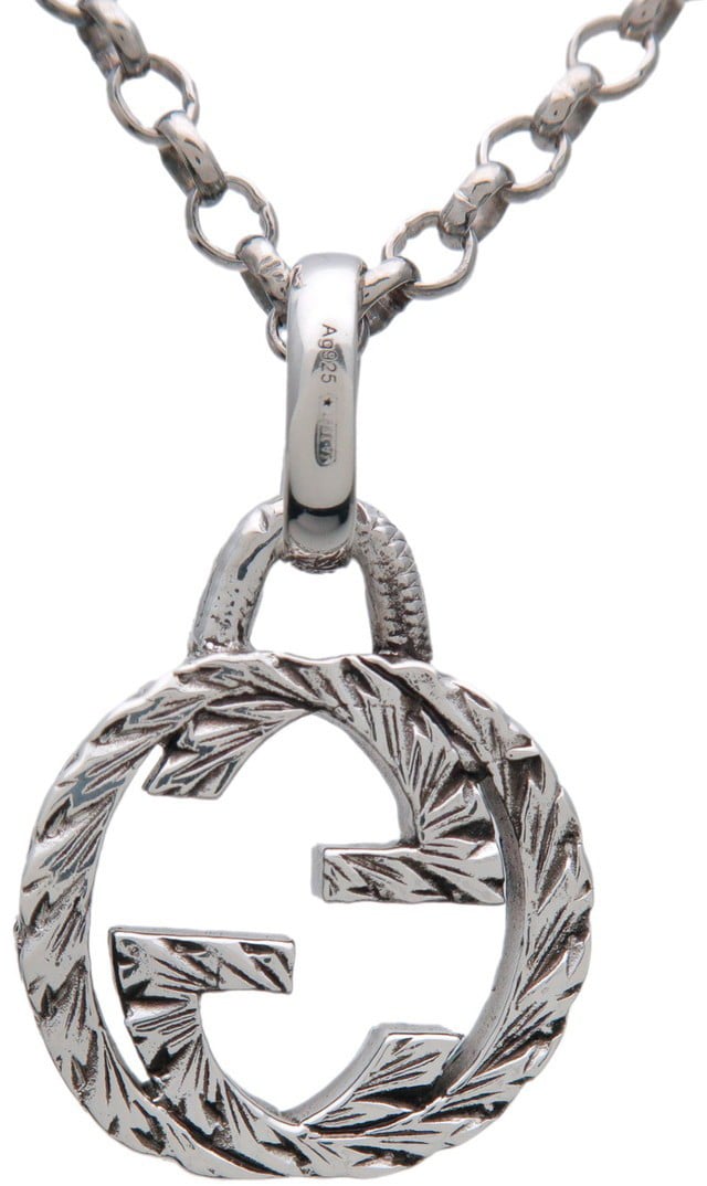 Gucci Engraved Interlocking G Chain Link Pendant Sterling Silver Large